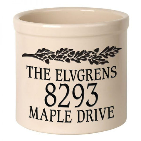 Whitehall 2562BK Personalized Oak Leaf 2 Gallon Stoneware Crock with Ceramic Material in Black 9.75 x 9.75 x 9
