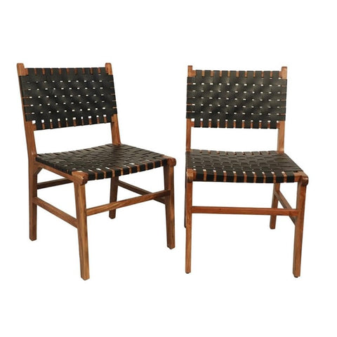 Whitney Leather Woven Chair (Set of 2) - Honey Gold/Black