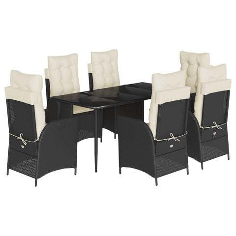 vidaXL Garden Dining Set 7 Pieces Black with Polyrattan Cushions