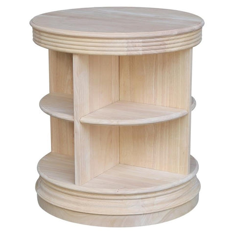 IC International Concepts Library Round End Table, Elegant Wooden Side Table with Sturdy Curved Legs, Perfect for Living Room or Reading Nook, Easy Assembly - Unfinished