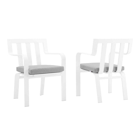 Modway Baxley 32" Modern Fabric Outdoor Patio Armchair in White/Gray (Set of 2)