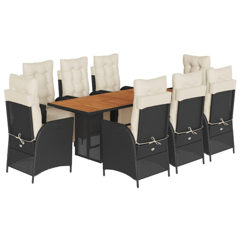 vidaXL Patio Dining Set with Cushions 9 Piece, Garden Dining Furniture, Dining Table and Chair for Outdoor Backyard, Black Poly Rattan