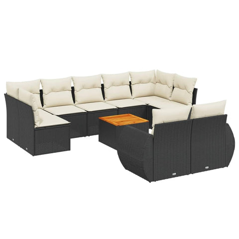 vidaXL Patio Sofa Set with Cushions 10 Piece, Outdoor Conversation Set, Sectional Sofa for Balcony Garden, Modern Style, Black Poly Rattan