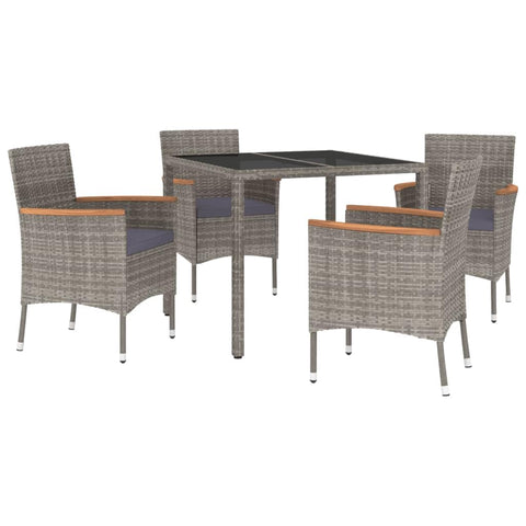 vidaXL Garden Dining Set 5 Pieces with Synthetic Rattan Cushions Grey