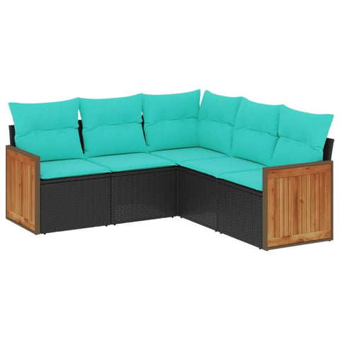 vidaXL Patio Sofa Set with Cushions 5 Piece, Outdoor Conversation Set with Storage, Patio Furniture Set, Modern Style, Black Poly Rattan