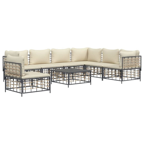 vidaXL 6 Piece Patio Lounge Set - Weather-Resistant Poly Rattan Outdoor Furniture - with Cushions, Anthracite, Durable Steel Frame and Flexible Modular Design