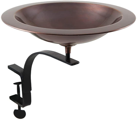 Oakestry BB-05-RM Classic II Rail Mount Bracket Birdbath, Antique Copper, Black