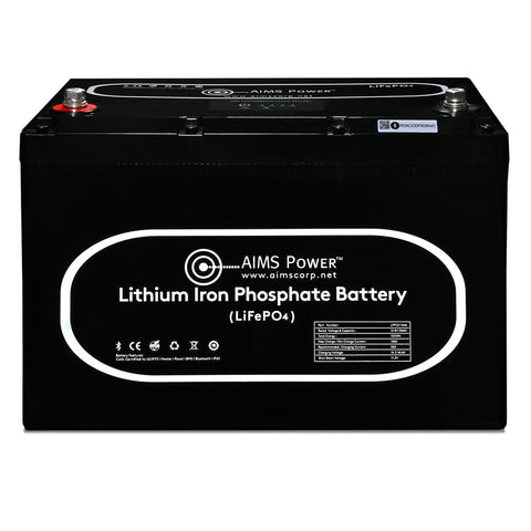 AIMS Lithium LiFePO4 Battery 12V 104Ah with Wake-Up, BT Monitoring & Internal Heater LFP12V104A