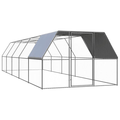 vidaXL Outdoor Large Chicken Coop 10X3X6.6 ft Galvanized Steel UV Protection Weatherproof with Lock Cage Coops Poultry House Duck Hen Backyard Enclosure