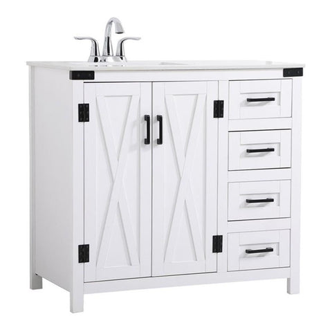 Elegant Decor Grant 36" MDF Wood and Engineered Stone Bathroom Vanity in White