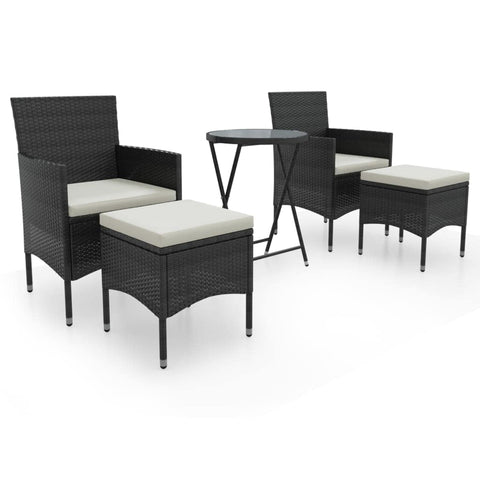 vidaXL Garden Bistro Set 5-Piece Balcony Set Garden Furniture Seating Set Balcony Furniture Table Chairs Footstool Poly Rattan Tempered Glass Black