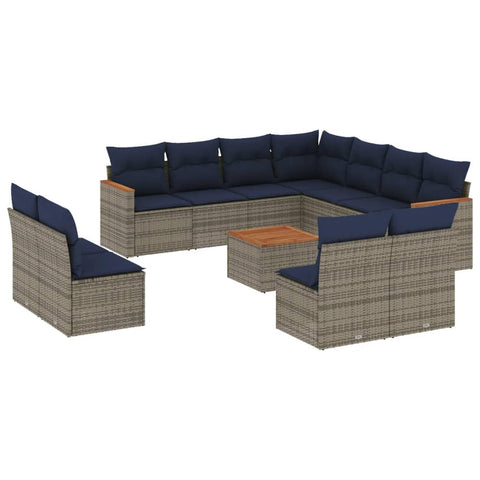 vidaXL Patio Sofa Set with Cushions 12 Piece, Outdoor Conversation Set, Patio Sectional Sofa for Balcony Garden, Modern Style, Gray Poly Rattan