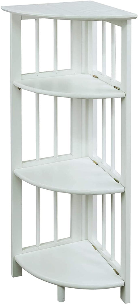 Oakestry 4-Shelf Solid-Wood Freestanding Corner Folding Design Bookcase for Storage and Home Decor, White