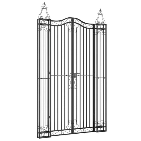 vidaXL Garden Gate, Fence Gate, Metal Gate for Patio Outdoor Lawn Yard, Lockable Entrance Gate, Decorative Gate, Black Wrought Iron