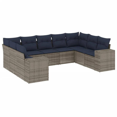 vidaXL 9 Piece Garden Sofa Set with Cushions Grey Poly Rattan