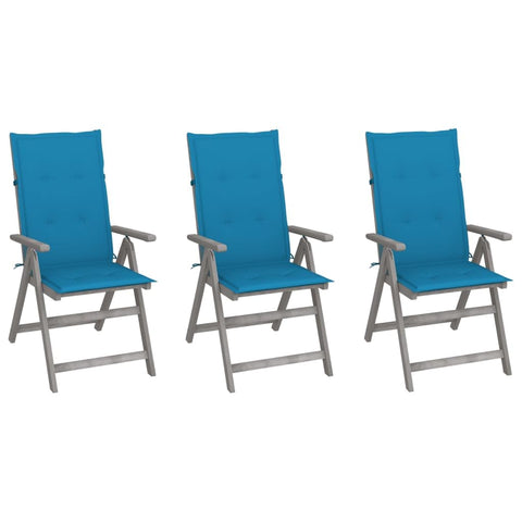 vidaXL Outdoor Reclining Garden Chair Set of 3 with Cushions Solid Acacia Wood 5 Position Adjustable Backrest Waterproof Ideal for Dining and Relaxation Wooden Swimming Pool Lounger
