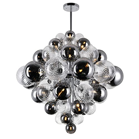 Pallocino 27 Light 36-inch Diameter Modern Chrome Chandelier with Tinted Glass Globes – Stylish LED Pendant Lighting Fixture