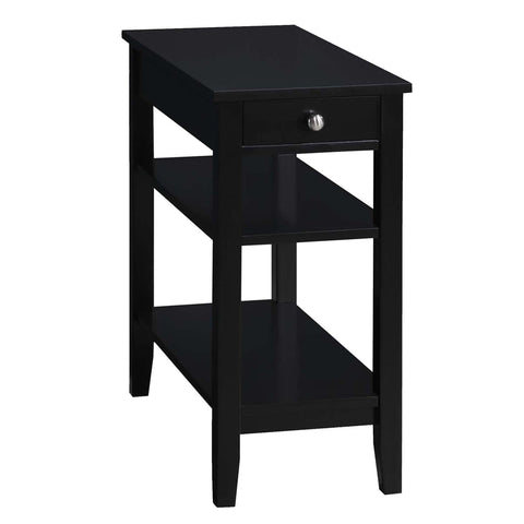 Convenience Concepts American Heritage Chairside End Table with USB Ports & AC Outlet 11.25" - Living Room Side Table with Storage Drawer, Bedroom Nightstand with Charging Station & Shelves, Black