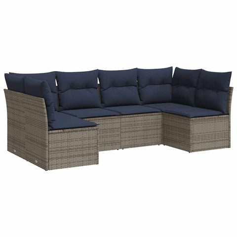 vidaXL Patio Sofa Set with Cushions 6 Piece, Outdoor Conversation Set, Patio Furniture Set for Balcony Garden, Modern Style, Gray Poly Rattan