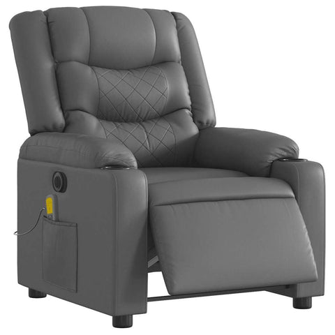 vidaXL Electric Massage Recliner Chair - Gray Faux Leather with Auto Adjust, Vibration Massage, Cup Holders, and Easy-Clean Surface for Living Room Comfort, Grey, 3206884