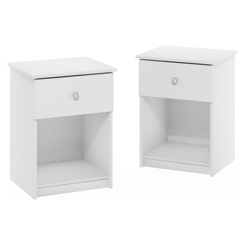 Oakestry Tidur Two Nightstand Drawer Set Two Bedside Table Bedroom Furniture Modern Storage Wooden End Stand (Knob, White)