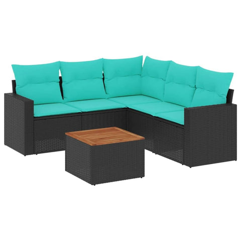 vidaXL Patio Sofa Set with Cushions 6 Piece, Outdoor Conversation Set, Patio Furniture Set for Balcony Garden, Modern Style, Black Poly Rattan