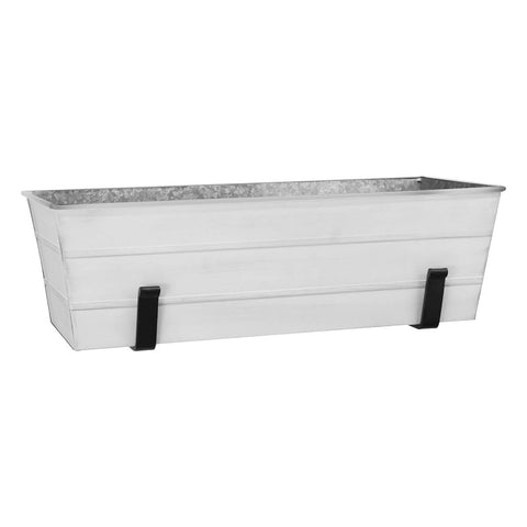 Oakestry Long Rectangular Flower Box Kit Hanging Planter Basket with Brackets and Drainage Hole Container for Windows Attached to House Deck Balcony, White