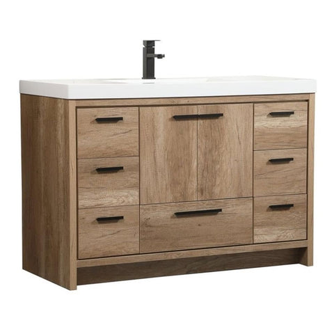 Elegant Decor Wyatt 48" Aluminum MDF Single Bathroom Vanity in Natural Oak