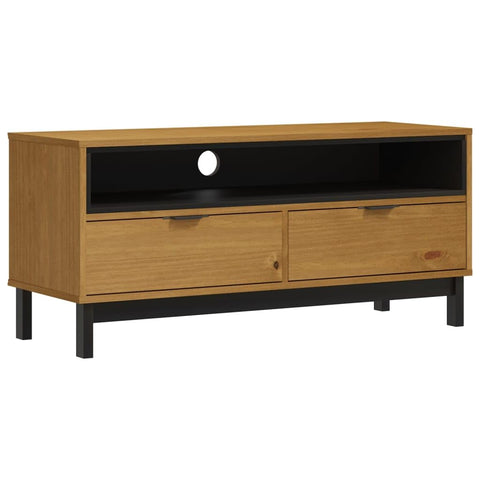 vidaXL FLAM Collection - 43.3"x15.7"x19.7" Solid Wood Pine TV Cabinet/Display Stand, Brown Wood Finish, Spacious Storage, Easy Wire Management, Assembly Required