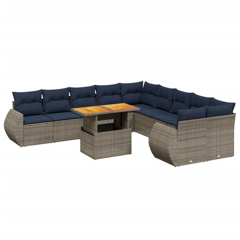 vidaXL Patio Sofa Set with Cushions 11 Piece, Outdoor Sectional Sofa Couch, Patio Conversation Set for Garden Backyard, Gray Poly Rattan