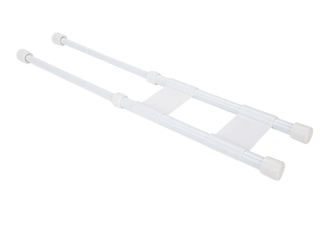 Camco 17" Double RV Refrigerator Bar -Holds Food and Drinks in Place During Travel - Prevents Messy Spills - Spring Loaded and Extends Between 10" and 17" - White (44093)