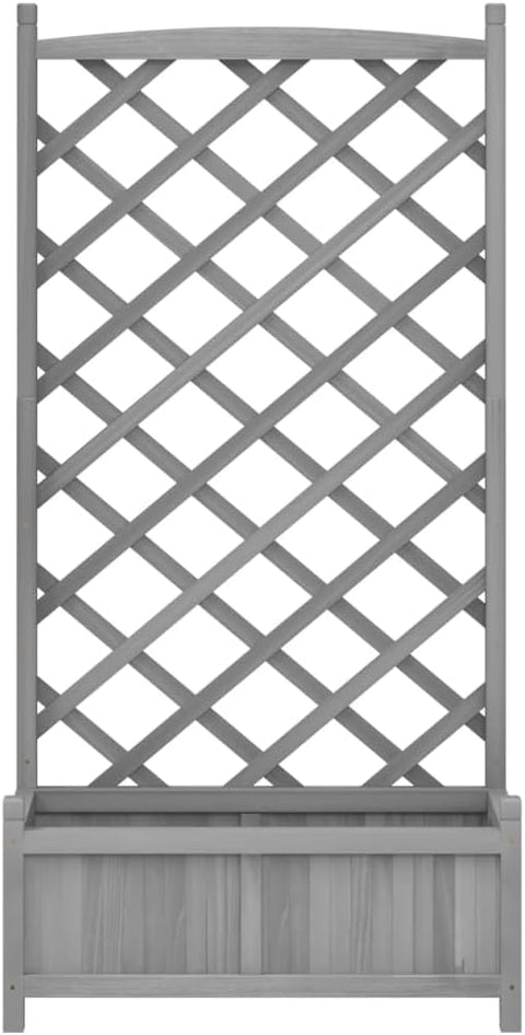 vidaXL Solid Fir Wood Planter with Trellis - Gray Raised Garden Bed/Outdoor Rectangular Flower Box for Climbing Plants - Patio and Garden Decor, 29.5x13.8x59.1 inches, 365489