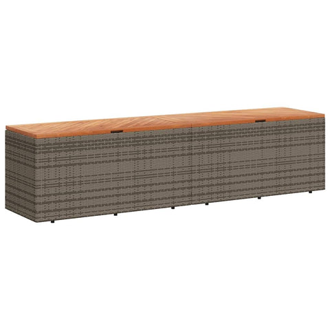vidaXL Patio Storage Box/Outdoor Cushion Chest Gray Poly Rattan Bench with Acacia Wood Top - Garden/Deck/Patio Storage 86.6"x19.7"x21.3"