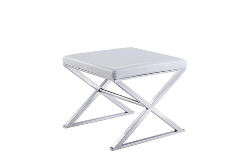 Pasargad Home Luxe Collection Upholstered with Stainless Steel Frame Bench, 19.7W, White