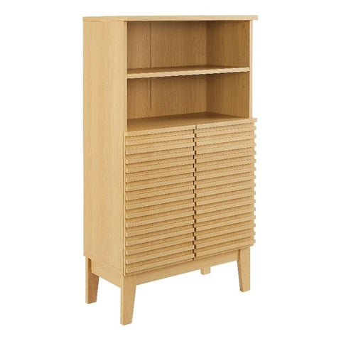 Modway Render Freestanding Bathroom Storage Cabinet in Oak - 43 Inch Linen or Towel Cabinet with Slatted Doors