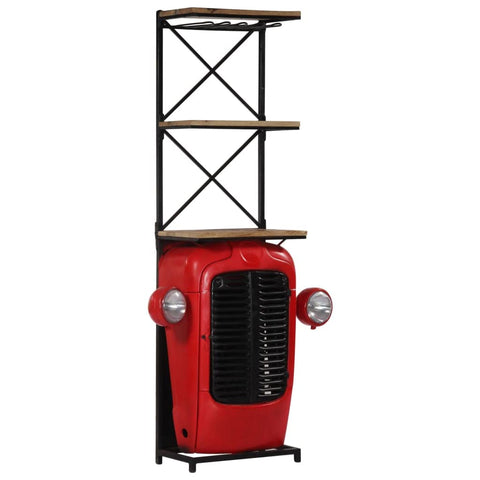 vidaXL Tractor Wine Cabinet in Solid Mango Wood - Vintage Inspired Design with 9-Bottle Capacity, Red