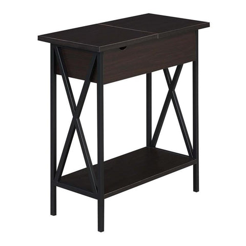 Convenience Concepts Tucson Flip Top End Table with Charging Station 23.75" - Modern Living Room Table with Storage Shelf, Side Table Side Table, Espresso/Black