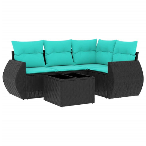 vidaXL 5 Piece Garden Sofa Set with Cushions Black Poly Rattan