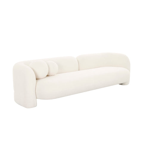 Pasargad Home Azzurro 3 Seater Boucle Sofa, wih 2 Round Pillows Included for Living Room, Home Dining, Ivory