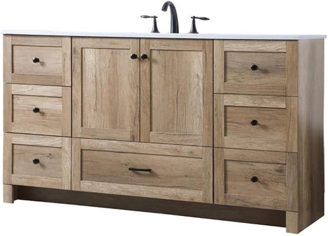 Elegant Lighting VF2860 Soma 60" Free Standing Single Basin Vanity Set with Cabinet and Marble Vanity Top - Natural Oak
