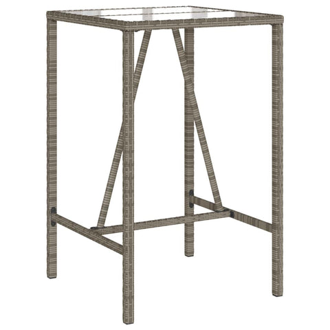 vidaXL Patio Bar Table Pub Outdoor Garden Furniture - Gray Poly Rattan Square Bistro Table with Black Tempered Glass Top for Balcony and Patio - 27.6" L x 27.6" W x 43.3" H