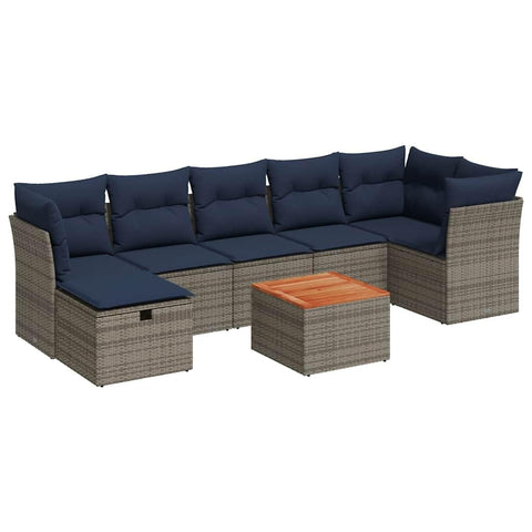 vidaXL Patio Sofa Set with Cushions 8 Piece, Outdoor Conversation Set, Patio Sectional Sofa for Balcony Garden, Modern Style, Gray Poly Rattan