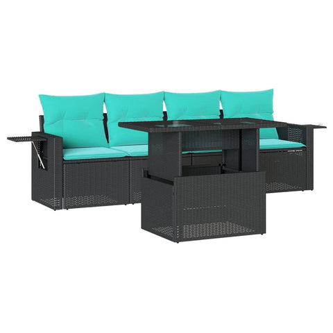 vidaXL 5 Piece Garden Sofa Set with Cushions Black Poly Rattan