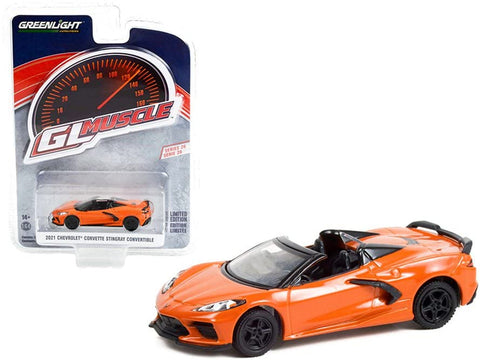 ModelToyCars 2021 Chevy Corvette Stingray Convertible, Orange Greenlight 13310F - 1/64 Scale Diecast Car