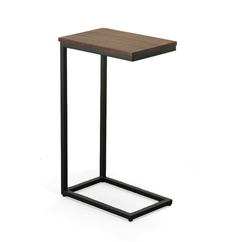 Carolina Chair & Table Ashley Co Sayer Rectangular Small Computer Tray C Table – Durable Glass and Metal Side Tables - Industrial Style Space Saving Modern Furniture for Home, Office (Chestnut/Black)