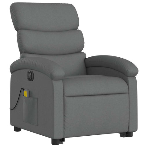 vidaXL Electric Standup Massage Recliner Chair - Dark Gray Fabric Lift Armchair with Vibration, Power Reclining, and Side Pocket