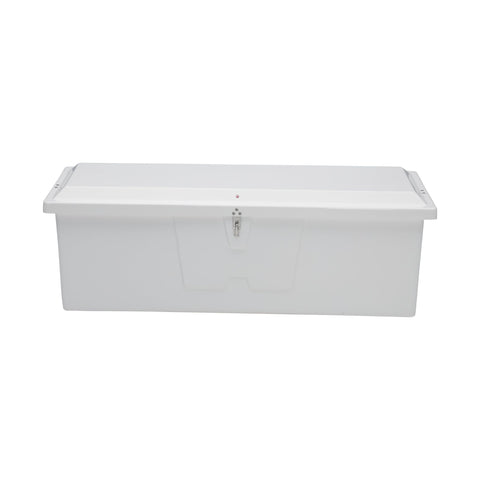 TAYLOR MADE PRODUCTS Stow 'N Go Medium Fiberglass Dock Box, White (24"H x 72"W x 23"D) – Fiberglass construction, UV gelcoat finish, stainless steel lockable latch and hardware – 2020108642