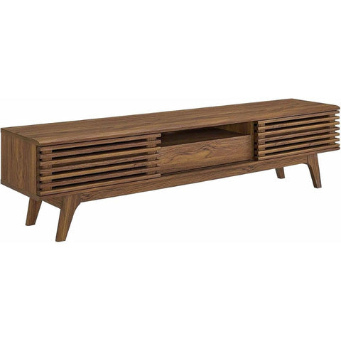 Oakestry 70-Inch Mid-Century Modern TV Stand Walnut Wood Entertainment Console Low-Profile Media Cabinet with Storage Sliding Doors Sleek Retro Design for Living Room Home Theater Furniture