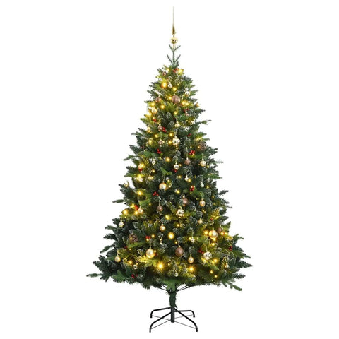 vidaXL Artificial Hinged Christmas Tree 300 LEDs and Ball Set, Outdoor Christmas Decoration, Holiday Ornament Xmas Tree, Modern Style