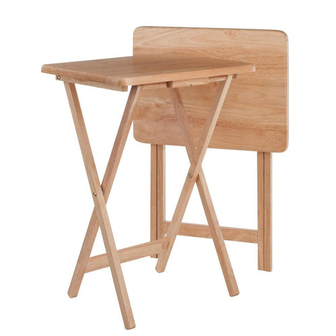 Oakestry 2-Piece Wooden TV Tray Table Set Foldable Portable Snack Table Laptop Desk Folding Dinner Tray Compact Side Table Bed Table Sofa Table Lightweight Space Saving Table Natural Wood Finish